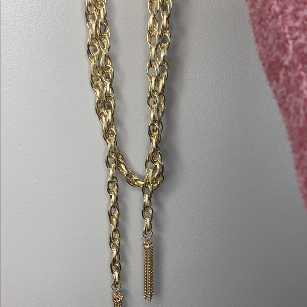 Long gold chain necklace with matching earrings